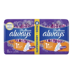 Always Platinum Normal Pads with Wings size 1, 16 pcs
