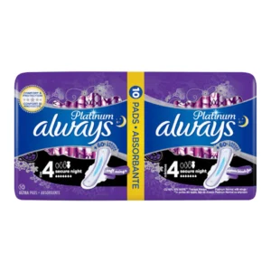 Always Platinum Secure Night Sanitary Pads with Wings size 4, 10 pcs