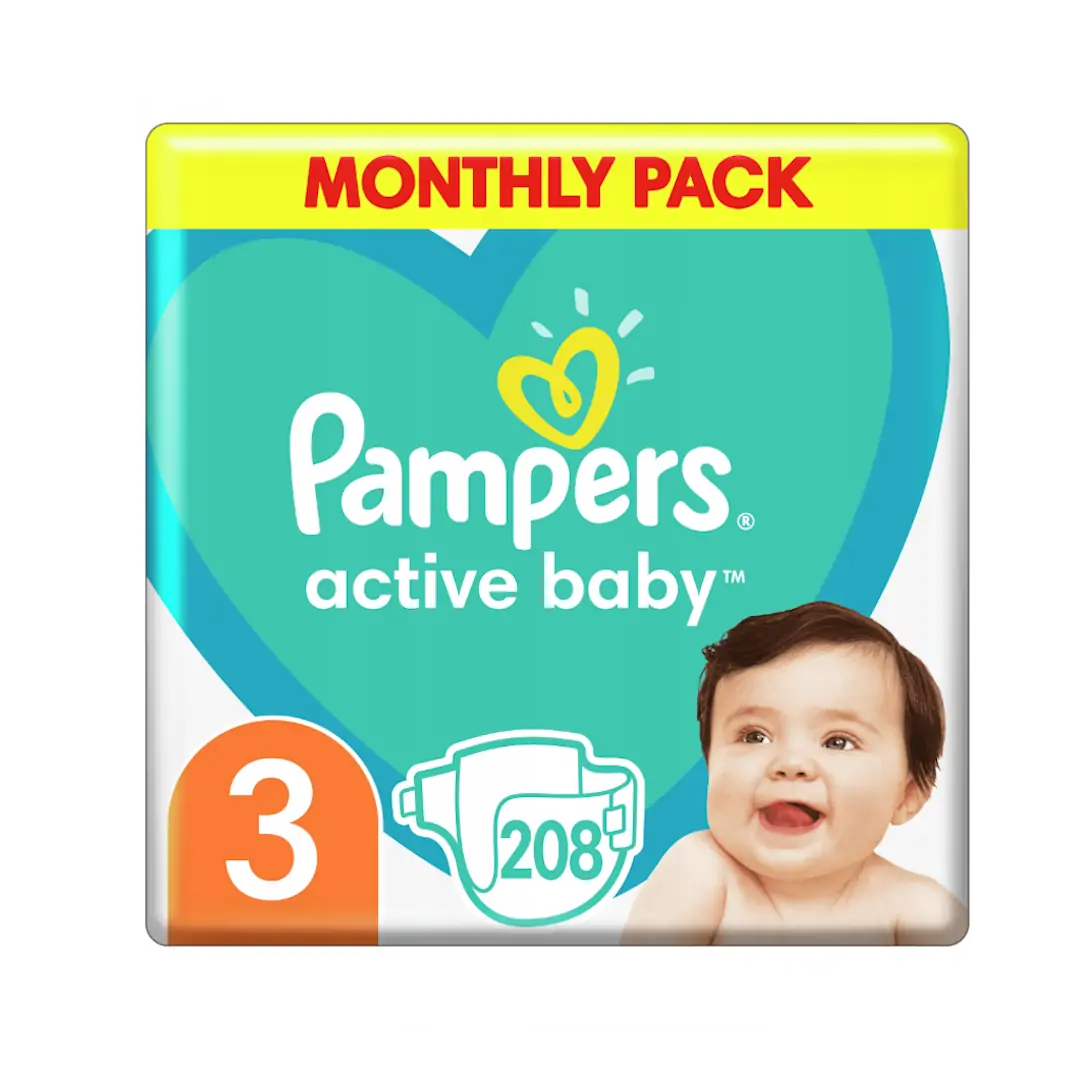 Pampers Active Baby Diapers size 3, 208pcs